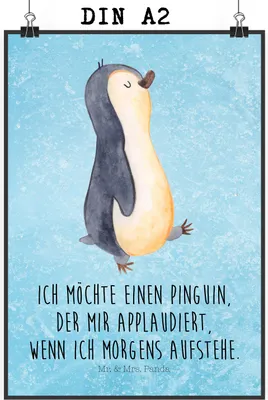 Produktbild von Mr. & Mrs. Panda Bild Pinguin marschieren DIN A2 - Eisblau - Geschenk, Bruder, Langschläfer, drucke, Wanddeko, Wandbild, Familie, Aufstehen, Unausgeschlafen, Schwester