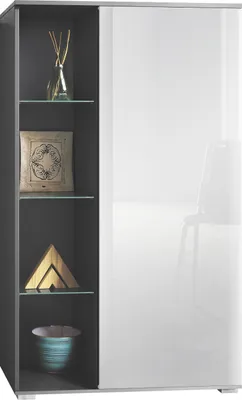 Produktbild von Vladon Vitrine Davos,  Germany, Standvitrine mit 3 Glasböden und 8 Fächer, Anthrazit matt/Weiß Hochglanz  (71,5 x 134 x 35 cm)