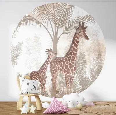 Produktbild von Runde Tapete / Kreis Kinder - Lumaléa - Giraffen - Standardpapier 170 g abwaschbar - Durchmesser 90 cm