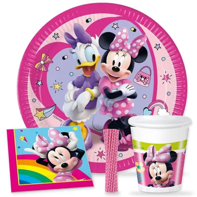 Produktbild von 48 tlg. Partyset Minnie Maus Geburtstag Einweggeschirr Kindergeburtstag