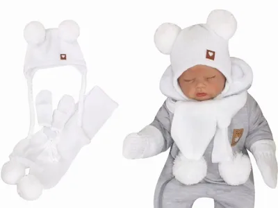 Productafbeelding van Z&Z Gebreide muts met pompon, sjaal en handschoenen, 3-in-1, wit, maat 68/74
