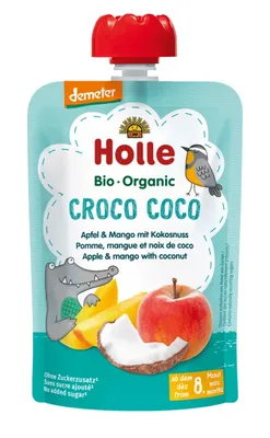 Produktbild von KOKOS-KROKODIL-PÜREE (APFEL – MANGO – KOKOS) OHNE ZUCKERZUSATZ AB DEM 8. MONAT DEMETER  100 g – HOLLE