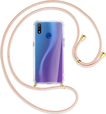Produktbild von Handykette Backcover-Schutzhülle mit Band (Metall goldfarben) für Realme 3 Pro (X Lite) - rose peach