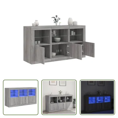Produktbild von The Living Store Sideboard mit LED-Leuchten Grau Sonoma 123x37x67 cm