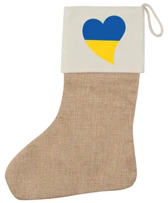 Produktbild von Huuraa Weihnachtsstrumpf Ukraine Flagge Herz Beige Jute Kaminstrumpf Geschenkidee