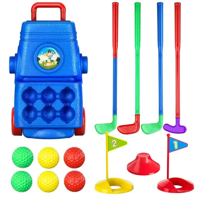 Produktbild von Golfspielzeug Kinder Golfset Golfschläger - 4 Golfschläger - 6 Golfbälle - Mit Golfwagen mit Rädern - Für drinnen und draußen