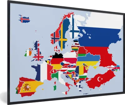 Produktbild von MuchoWow® MuchoWow® Gerahmtes Poster Karte - Europa - Flagge 60x40 cm - Poster mit zchwarzem Bilderrahmen - Printing - Wanddeko Schlafzimmer
