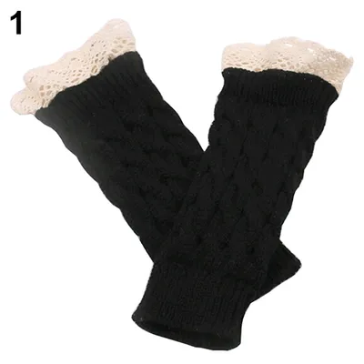 Produktbild von Frauen fingerlose Spitzehandschuhe weiche gestrickte warme lange Handgelenk Wärmer Wintergeschenk - (schwarz)