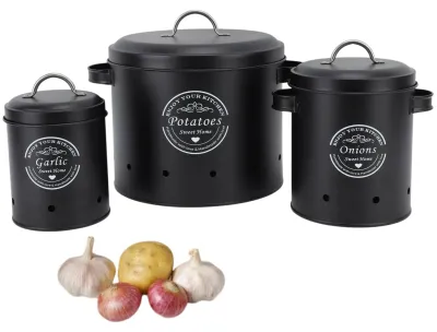 Aufbewahrungsdosen für Kartoffeln und Zwiebeln, 3er-Set, Schwarz
