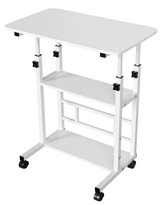 Produktbild von Beistelltisch Laptoptisch - Höhenverstellbarer Computertisch - L-Form - Mit Rollen - 3 Ablagen - 60x40x90 cm - Weiß