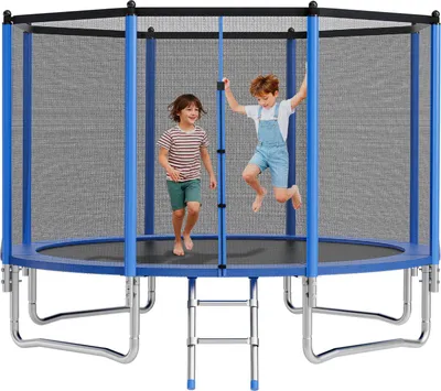 Image de Trampoline d'extérieur VEVOR Trampoline au sol 366 x 366 cm avec filet de sécurité & cadre en acier, testé ASTM, trampoline haute performance, capacité de poids max. 181 kg, trampoline de jardin pour enfants
