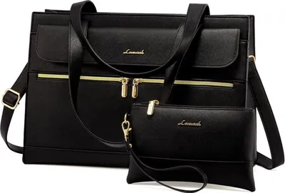 Productafbeelding van Laptop tas dames, 15,6 inch, shopper, Polyurethanleer, schoudertas, werktas, zwart
