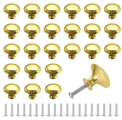 Produktbild von 25 Stück 30 mm Schubladengriffe, runde Schubladengriffe, Möbelknöpfe, goldene Schrankknöpfe mit Schrauben, geeignet für Schubladen, Schränke und Küchenmöbelgriffe