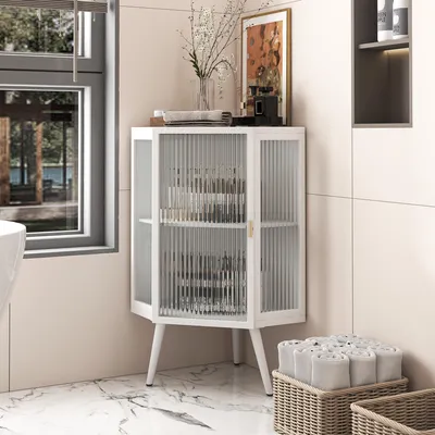 Productafbeelding van MODFU Badkamerkasten, onderkast, dressoir met verstelbaar legplank, geschikt voor badkamer, woonkamer, slaapkamer, wit