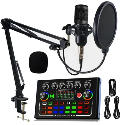 Immagine prodotto di AIORBER Scheda audio live multifunzionale con effetti vocali, interfaccia audio per podcast, streaming e registrazione, set completo di microfono - Nero