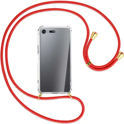 Produktbild von Handykette Backcover-Schutzhülle mit Band (Metall goldfarben) für Sony Xperia XZ Premium - rot