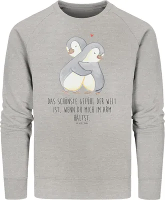 Produktbild von Mr. & Mrs. Panda Baumwoll Pullover Pinguine Kuscheln Größe XXL - Heather Grey - Geschenk, Hochzeitstag, Valentinstag, für Freundin, Freund, Sweatshirt, Pulli, Jahrestag