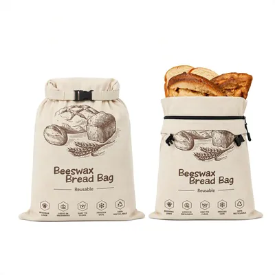 Bienenwachs Brotbeutel aus Leinen, 2er-Set, 32x43 cm, wiederverwendbar