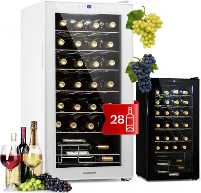 Produktbild von Klarstein Weinkühlschrank, 1 Zonen Getränkekühlschrank Klein, Freistehender Kleiner Weinschrank, 74L Wein-Kühlschrank mit Glastür, Indoor/Outdoor Flaschenkühlschrank, Wine Fridge 28 Flaschen