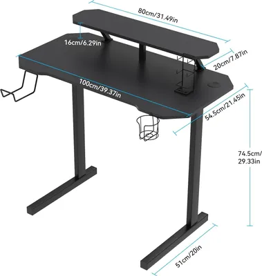 Produktbild von Schreibtisch,Gaming Tisch mit Monitorständer,Computertisch Eckschreibtisch Laptoptisch mit Getränkehalter Kopfhörerhalter/Gamepad-Ständer 100x55x74cm