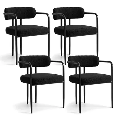 Produktbild von Puluomis Esszimmerstuhl mit Armlehnen 4er Set, Ergonomischer Küchenstühle mit gepolsterten Sitz, Teddyfleece Bezug, 120kg Tragfähigkeit schwarz
