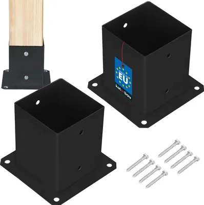 Obrázok produktu pre KOTARBAU® Sada 2 skrutkovacích objímok Podpery stĺpikov Nájazdová zemná objímka 120x120 mm Nájazdová objímka z ocele s práškovým nástrekom Zemná kotva pre drevené stĺpiky Čierna