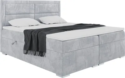 Produktbild von MEBLINI Boxspringbett mit Bettkasten - Gepolstert Doppelbett mit Matratze und Topper - Polsterbett mit Stauraum - Bett mit Kopfteil - Stauraumbett - MERIDA - 160x200 - H4/Hellgrau Samt