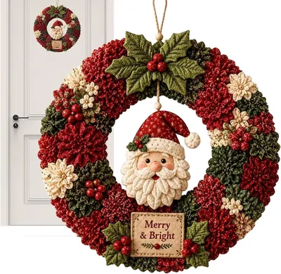 Produktbild von Weihnachtsmann – Weihnachtskranz – DIY – Handgefertigter Weihnachtsmann – Weihnachtsdekoration – 35 x 35 cm