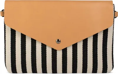Produktbild von styleBREAKER Damen Clutch Streifen Fischgrät Muster 28x19cm, Schwarz-Beige