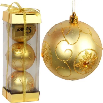 Immagine prodotto di Set di 3 palline di plastica dorate, diametro 8 cm