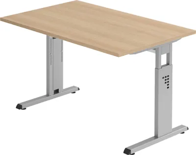 Produktbild von bümö Schreibtisch Serie-O - Gestell: Silber, Größe:  120 x 80 cm, Nachbildung: Eiche