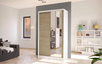 Produktbild von Moderner Kleiderschrank BRUNO 6 – Breite 100 cm, Weiß / Sonoma-Eiche