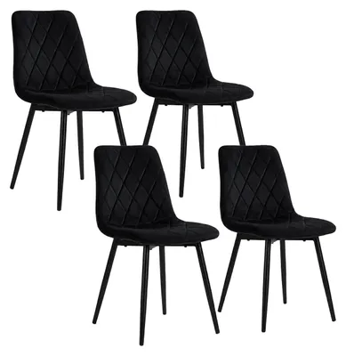 Image de Relaxdays, ensemble de 4 chaises de salle à manger, en velours, avec pieds en métal, capacité de 120 kg, idéales pour le salon et la cuisine, chaise de cuisine rembourrée, couleur noire