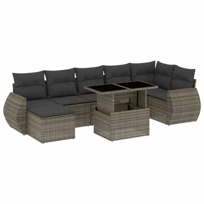 Produktbild von vidaXL 8-tlg. Garten-Sofagarnitur mit Kissen Grau Poly Rattan