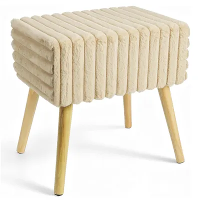 Produktbild von Theo&Cleo Schminkhocker Sitzhocker Polsterhocker Fußhocker mit Holzbeinen Kunstfell für Wohnzimmer Schlafzimmer Flur Khaki