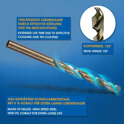 Produktbild von S&R Kobalt Metallbohrer geschliffen 10 mm Edelstahl 5 Stück