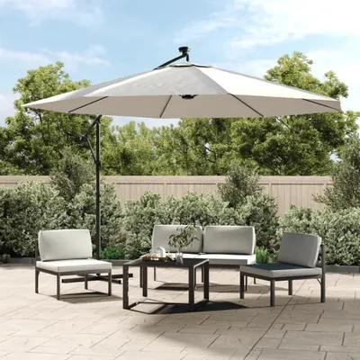 Image de The Living Store Parapluie avec lampes LED et mât métallique 350 cm sable