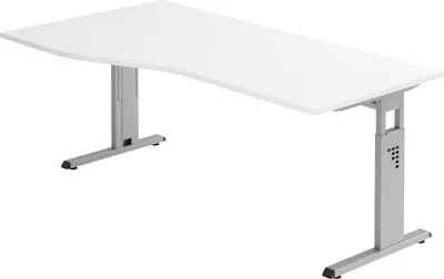Produktbild von bümö Schreibtisch Serie-O - Nachbildung: Weiß, Gestell: Silber, Größe:  180 x 100 cm