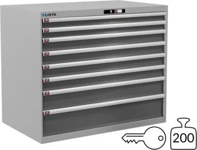 Produktbild von Lista Schubladenschrank - 78.832.519 - 1.000x1.193x725 mm (HxBxT) - 8 Schubladen - 200 kg - Key Lock - RAL 7035/NCS S 6502-B