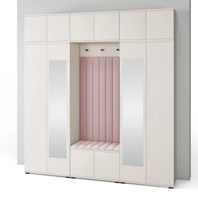 Produktbild von Garderoben-Set Napoli Version 12: Kleiderschrank mit Polsterpaneelen, Schuhschrank und Schrankaufsatz Flur und Eingangsbereich (Cashmere/Trinity 19)