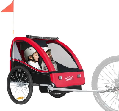 Immagine prodotto di Rimorchio per bicicletta per bambini - Rimorchio per bicicletta - Trasporto di bambini - Telaio in acciaio - Per 2 bambini - Rosso