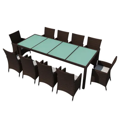 Produktbild von vidaXL 11-tlg. Garten-Essgruppe mit Auflagen Poly Rattan Braun