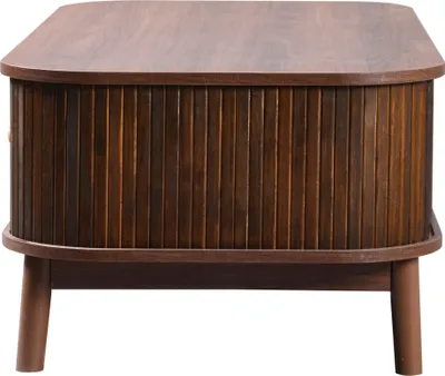 Produktbild von Couchtisch Rattan-Kaffeetisch, Schubladen mit Rattan und Schiebetüren mit Massivholzlatten, Massivholzbeine 110 L x 55 B x 38.5H(cm) Weiß