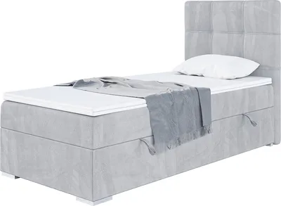 Produktbild von MEBLINI Boxspringbett mit Bettkasten - Gepolstert Einzelbett mit Matratze und Topper - Polsterbett mit Stauraum - Bett mit Kopfteil - Stauraumbett - KAI - 80x200 Rechts  - H4/Hellgrau Samt