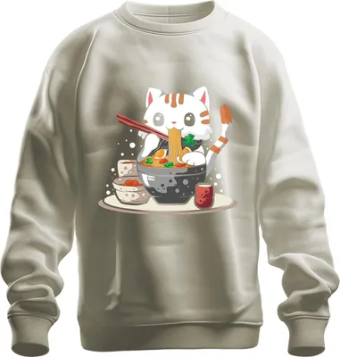 Produktbild von Kawaii Neko Katze Ramen Nudel Suppe Japan Anime Manga süß Cartoon Uni Sweatshirt Pullover, Natur, XL