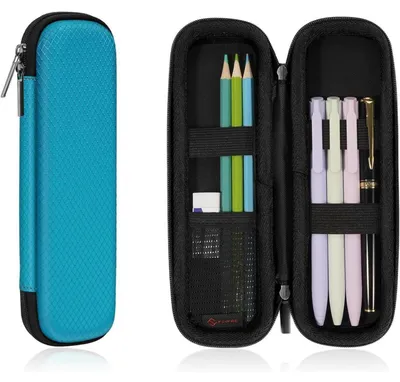 Productafbeelding van Kleine, turquoise pennetas met hartvorm, gemaakt van stootvast EVA-materiaal, geschikt voor kantoor en school