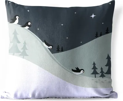 Produktbild von MuchoWow® Outdoor Kissen - Illustration mit Pinguinen, die einen Hügel hinunterrutschen - 40x40 cm - Wetterfest - Lounge Kissen - Kopfkissen - Interieur - Polster mit Bild