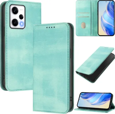 Produktbild von Handyhülle für Xiaomi Redmi Note 12 Pro+, Vintage Leder RFID Schutz Kartenfach Standfunktion Magnetische Klapphülle Türkis