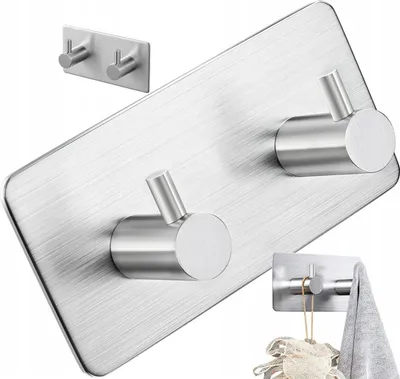 Immagine prodotto di Appendiabiti da parete autoadesivo con ganci, nero, acciaio inox verniciato a polvere, 9x4,7 cm