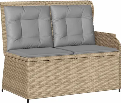 Image de Banc de jardin avec coussin Beige et gris polyrotin